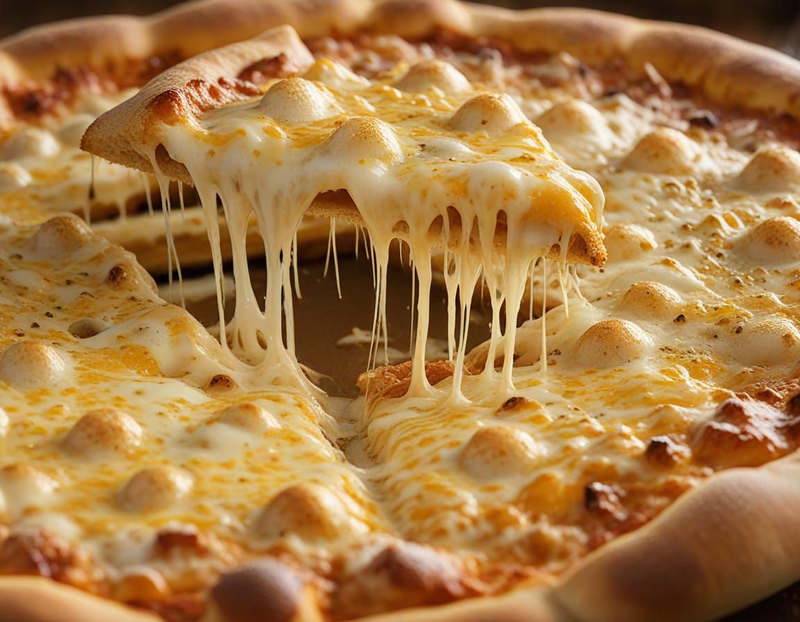 Hyper-Realistic Cheese Pizza in Macro Photography