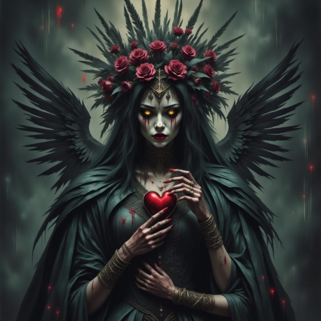 Queen of Crows with Feather Crown, Astral Illustration