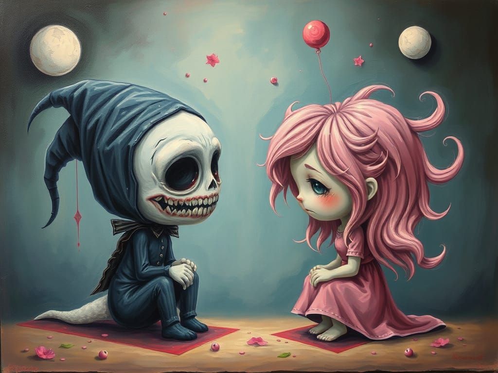 Surreal Tenebrism Oil Painting Depicts Whimsical Duality