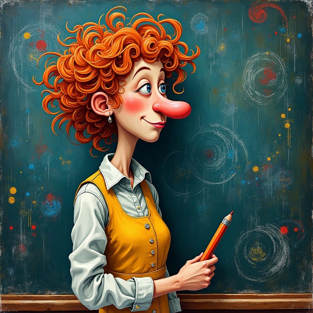 Teacher at Blackboard in Abstract Expressionist Style