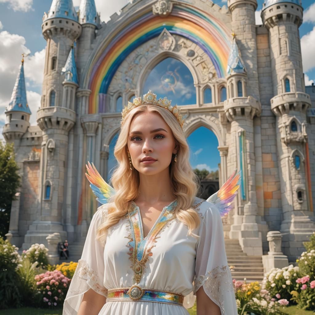 Blonde Queen with Angel Wings and Castle