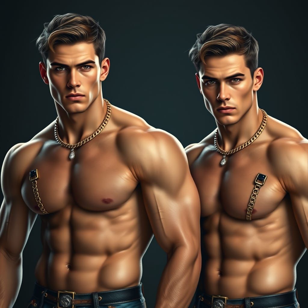 Photorealistic Image: Two Handsome Muscular Men in Diamonds