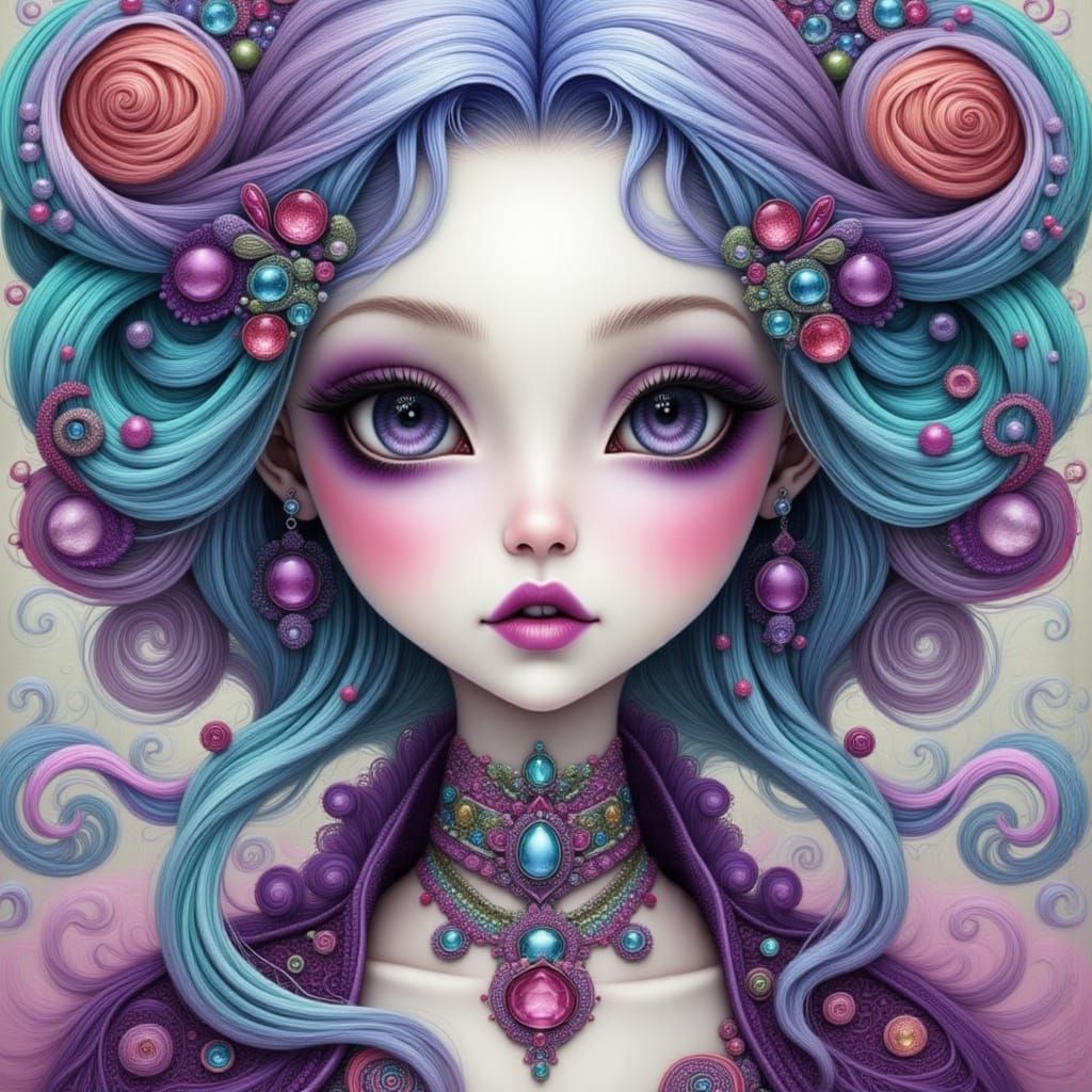 Glamorous Foxy Woman with Rainbow Hair and Gemstones