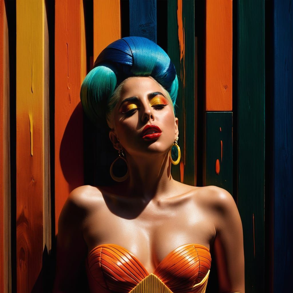 Sultry Lady Gaga in Stark Tetradic Colors