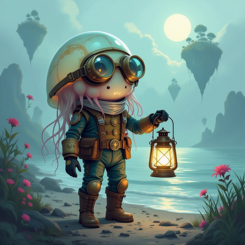 Steampunk Jellyfish Explorer on Alien Shore