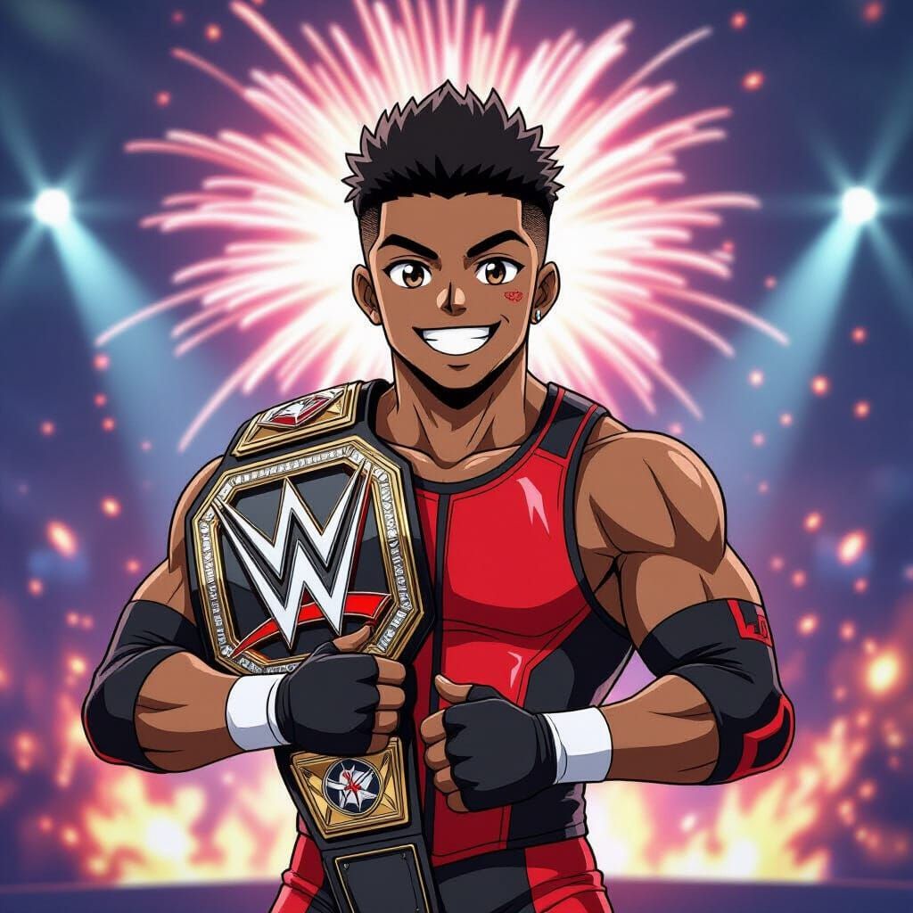 Anime Wrestler With Championship Belt