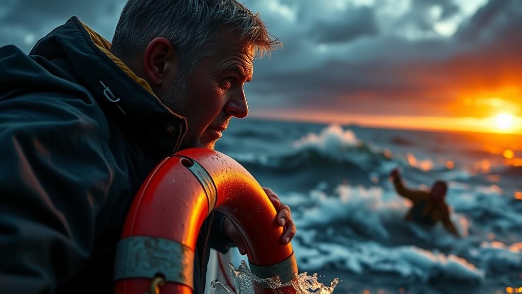 Sailor Rescues Man Overboard at Sunset