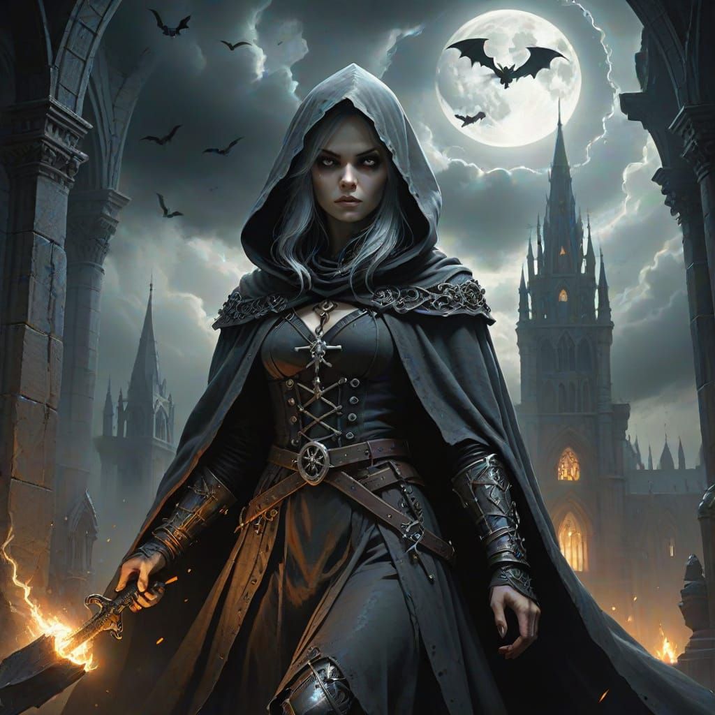 Mystical Girl Battles Dark Witches in a Gothic Realm