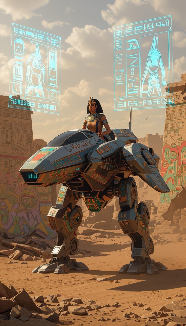 Nefertiti Aviatrice Piloting Egyptian Battle Mech