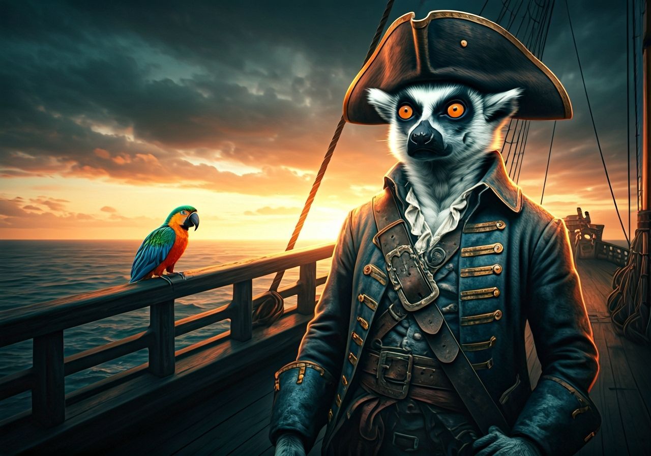 Lemur Pirates on a Ship in Photorealistic Style