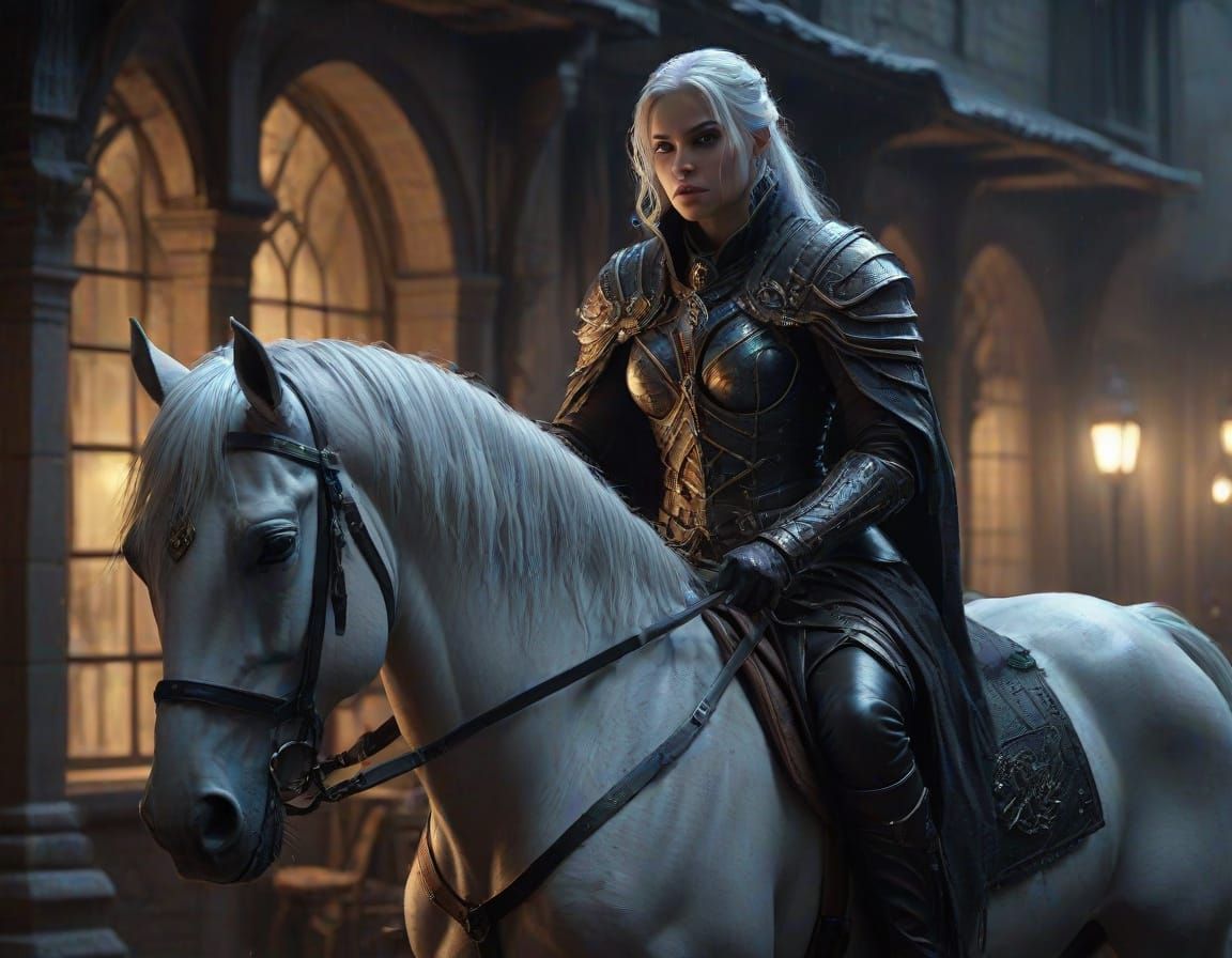 Ethereal Grim Reaper Maiden Rides Demonic Warhorse in Mediev...