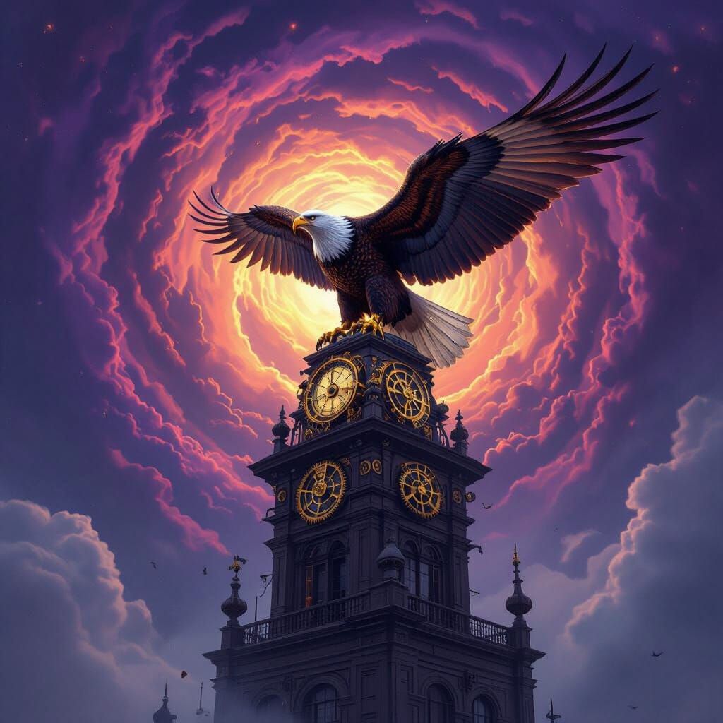 Steampunk Eagle with Clockwork Feathers on Victorian Observa...