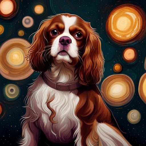 Cavalier King in the Stars: Impasto Gouache Painting
