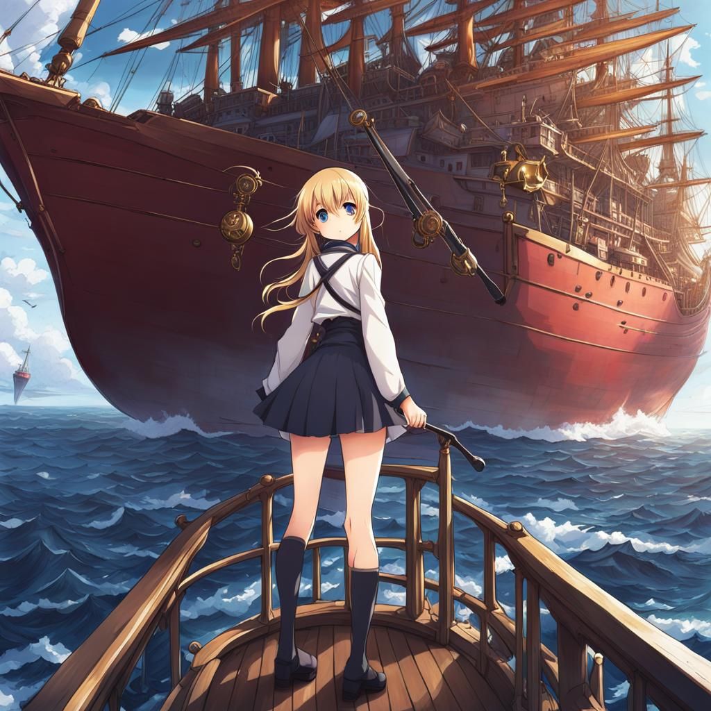 Ship Sails Toward Immense Giantess: Anime Style