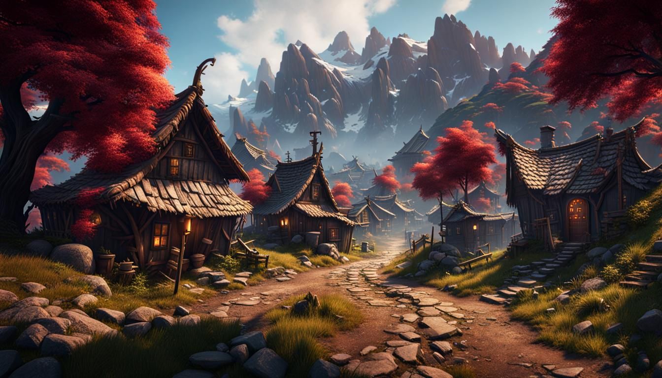 Mountain Village Street: Matte Painting Concept Art