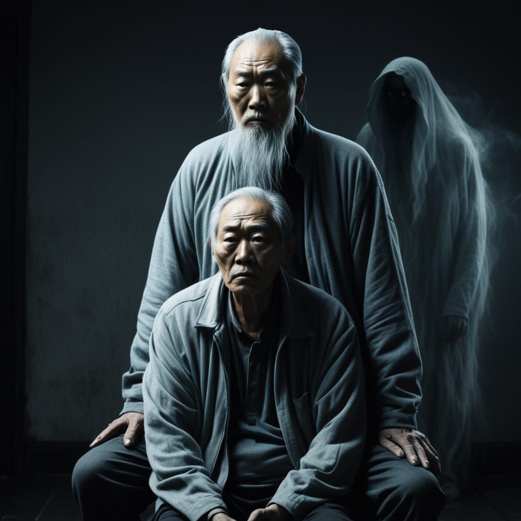 Creepy Ghost Haunts Tired Old Man