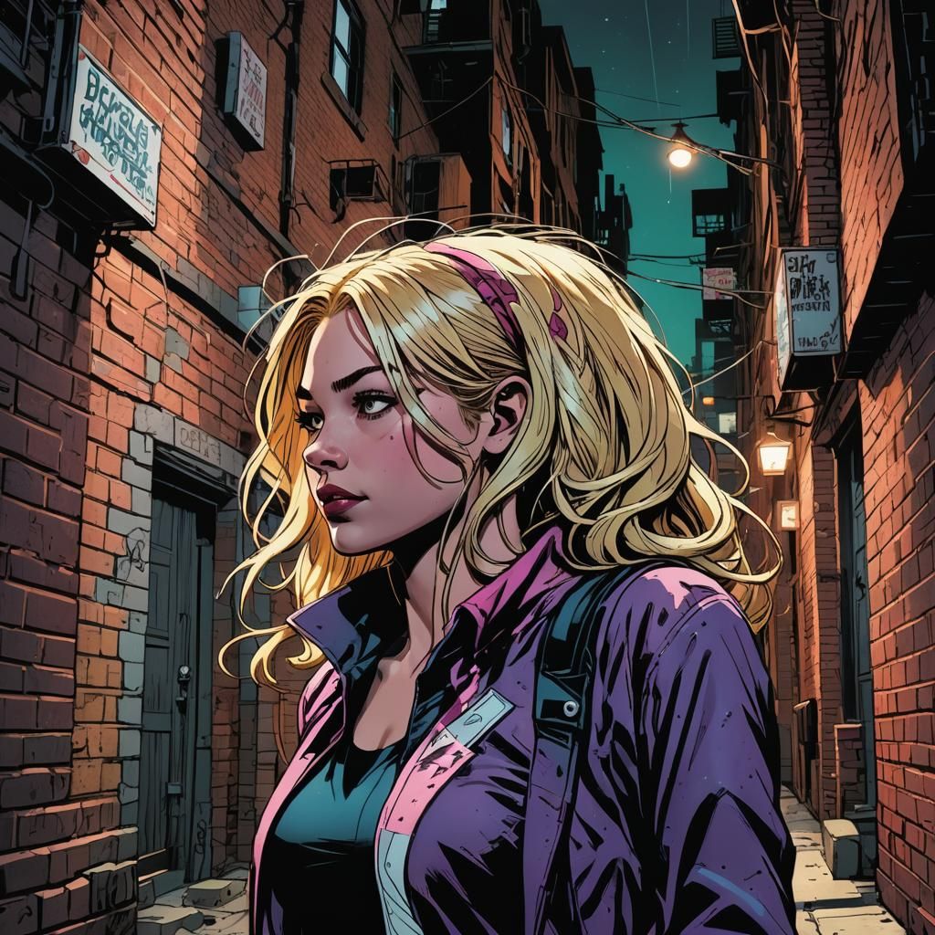 Gwen Stacy in Dark Alleyway, Comic Book Art