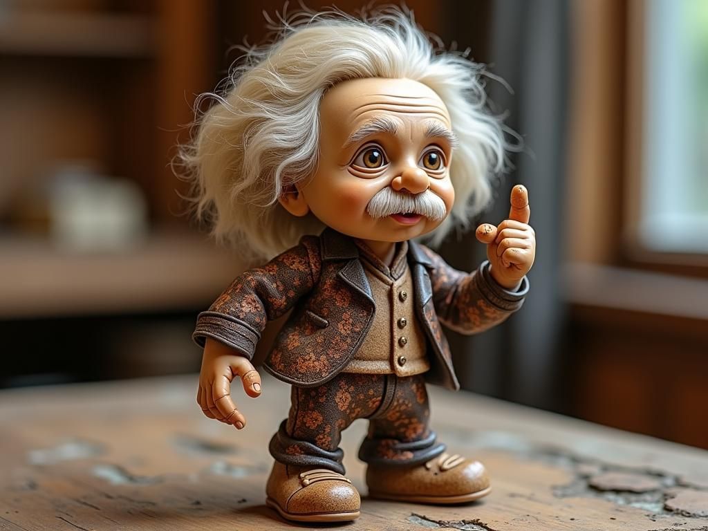 Tiny Einstein in Brocaded Lace: A Brainbeat Wood Carving