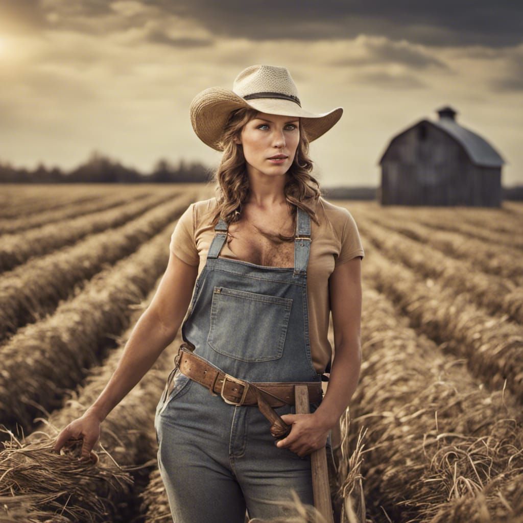 Female American Farmer in Modern Age Field