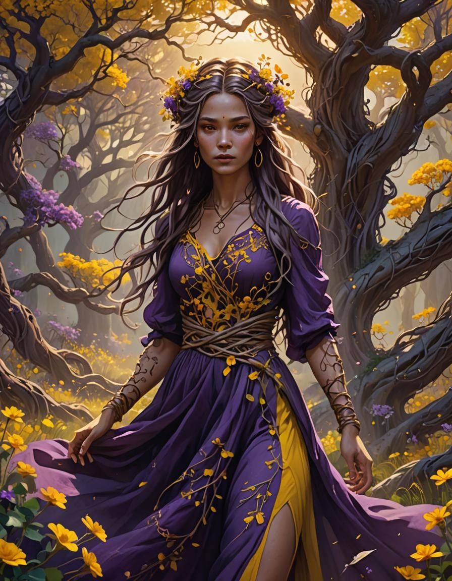 Woman in Flower Garden: Dark Fantasy Concept Art