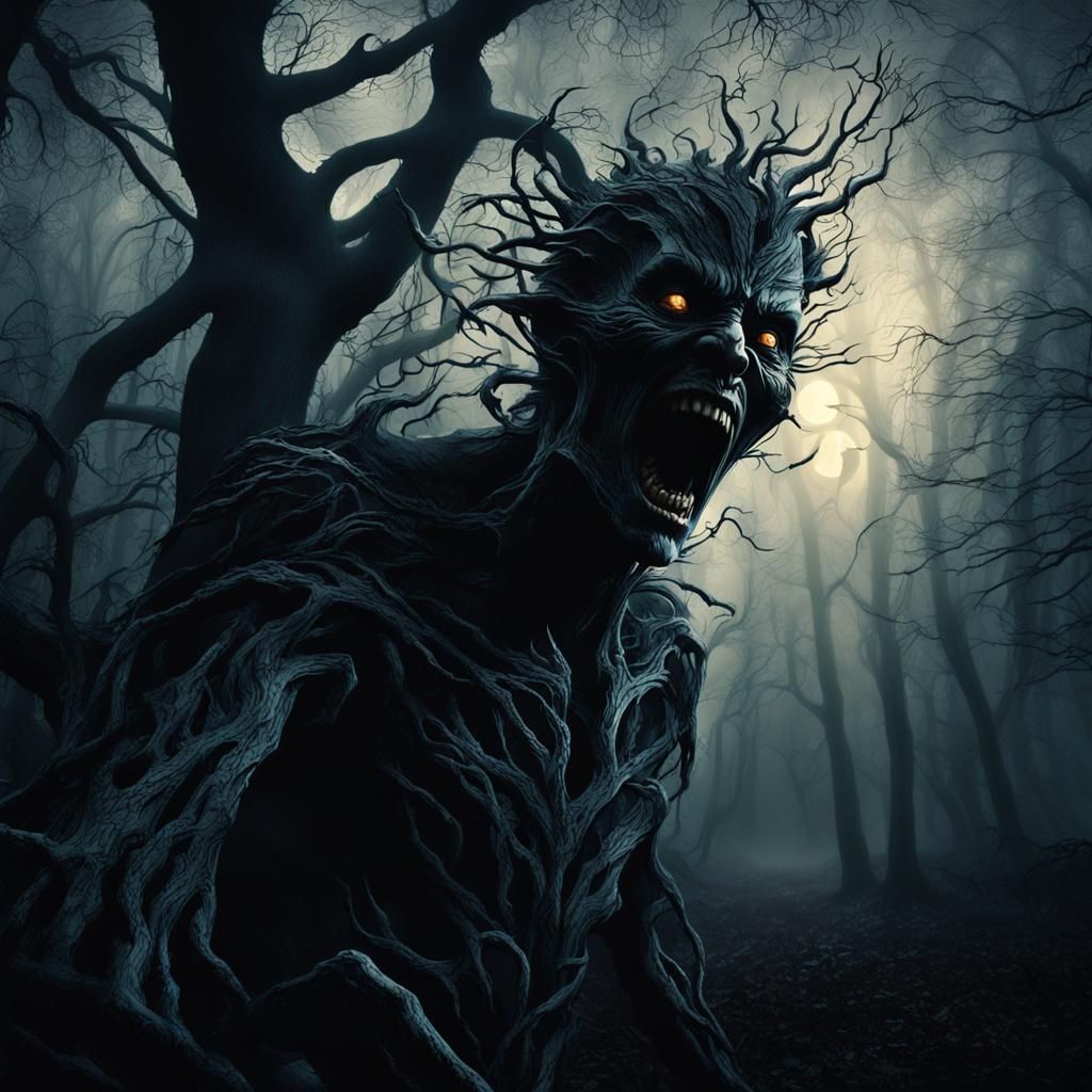 Screaming Banshee in Dark Woods: Cinematic Horror