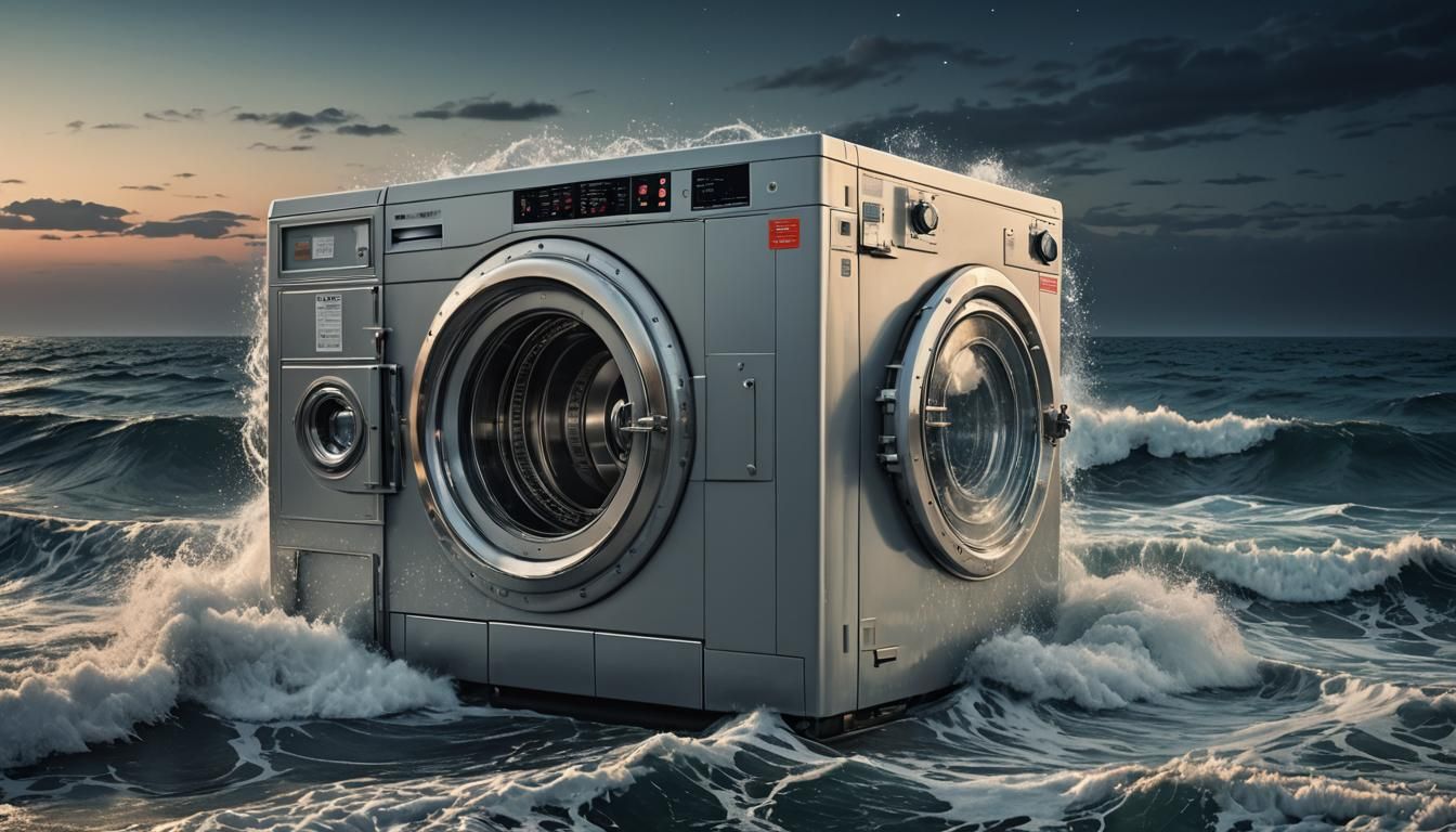 Giant Washing Machine in Ocean at Night