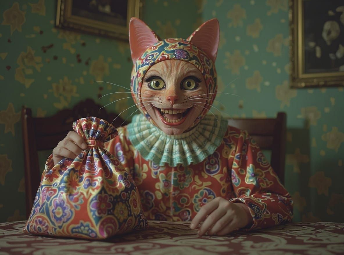 Surreal Cursed Being with Magic Bag in Distorted Reality