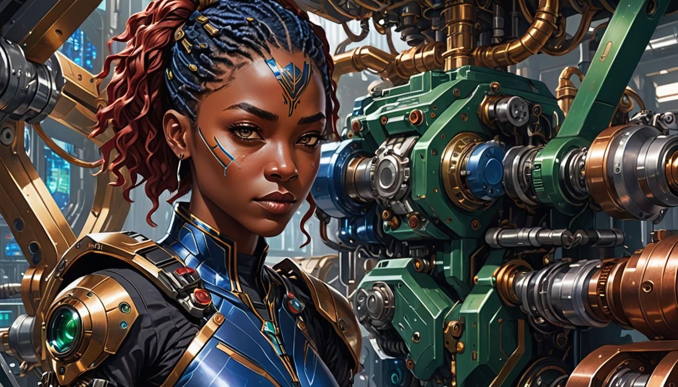 Epic Wakandan Scientist in Anime Style Engineering Lab