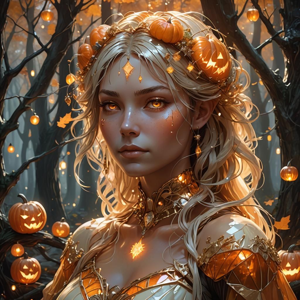 Glowing Crystal Pumpkin Portrait in Volumetric Light