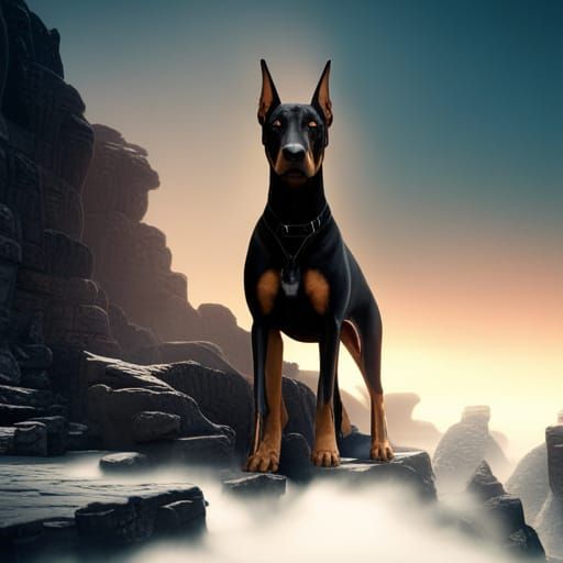 Doberman Staring Down From Heaven: Fantasy Concept Art