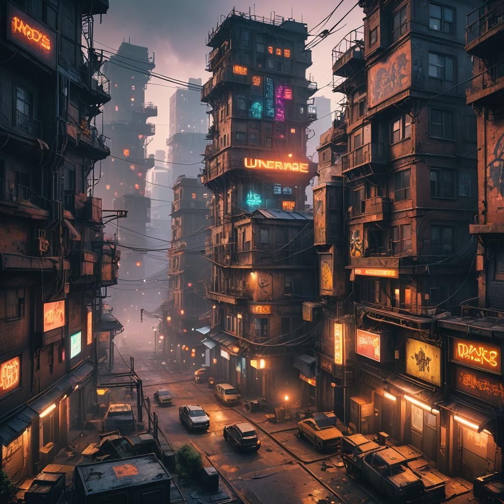 Cyberpunk Hive City with Neon and Gothic Architecture