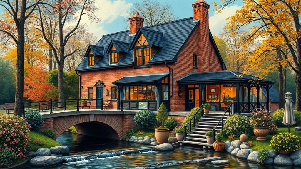 Cozy Guesthouse Landscape in Van Gogh Style