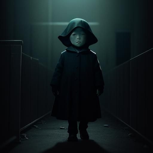 Eerie Eyeless Children Approaching: Cinematic Film Still