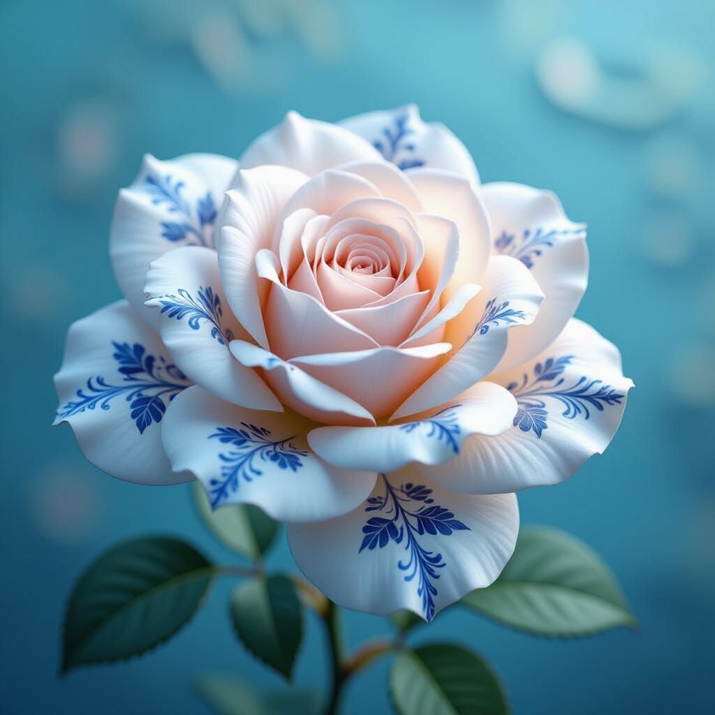 Porcelain Rose with Delft Imagery in Flux Vivid Style