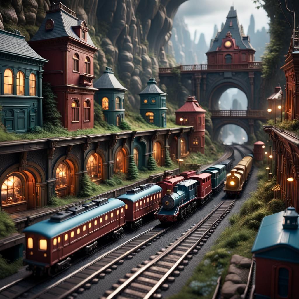 Showcase of Toy Trains: Detailed Matte Painting