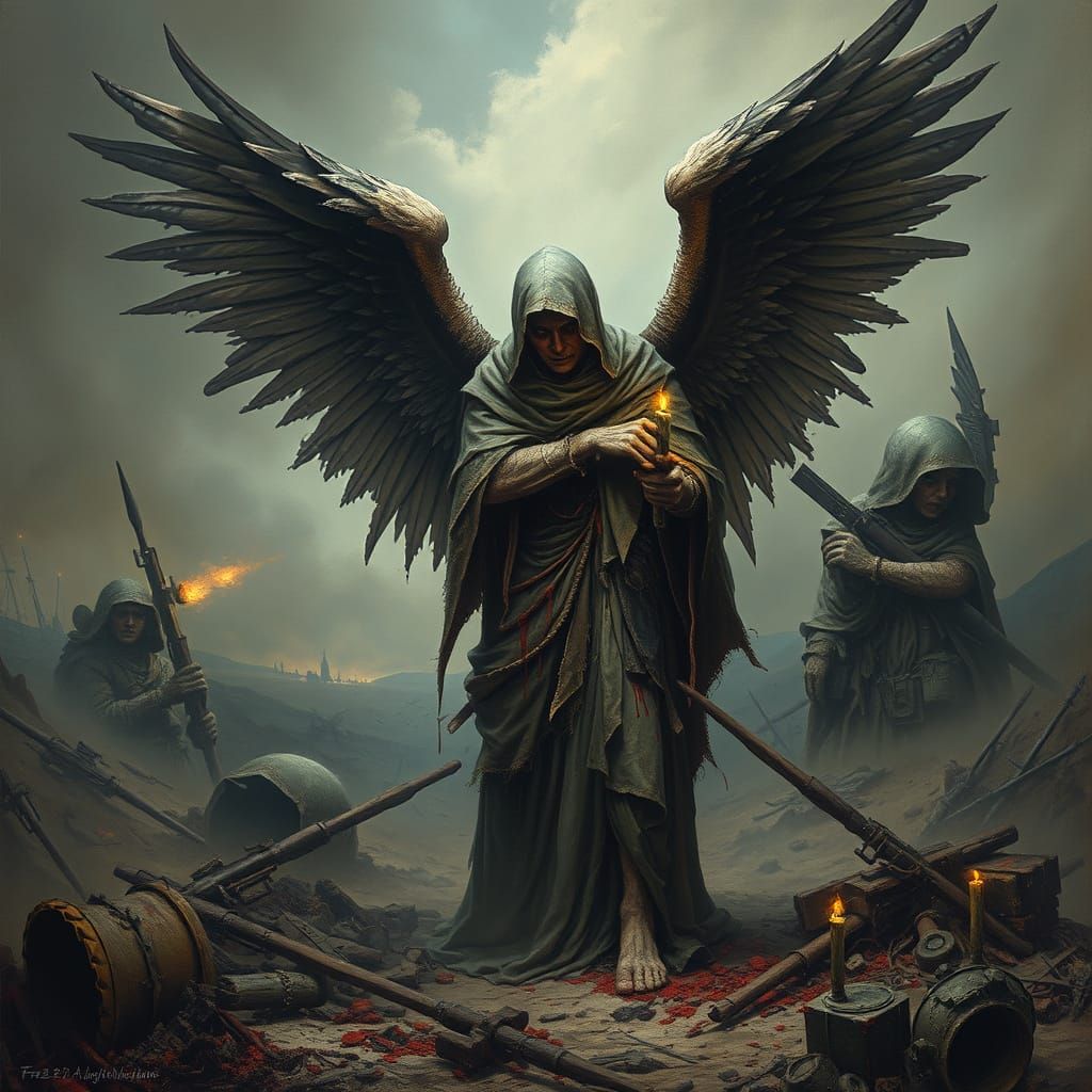 Angel of Death in a Desolate, War-Torn Landscape