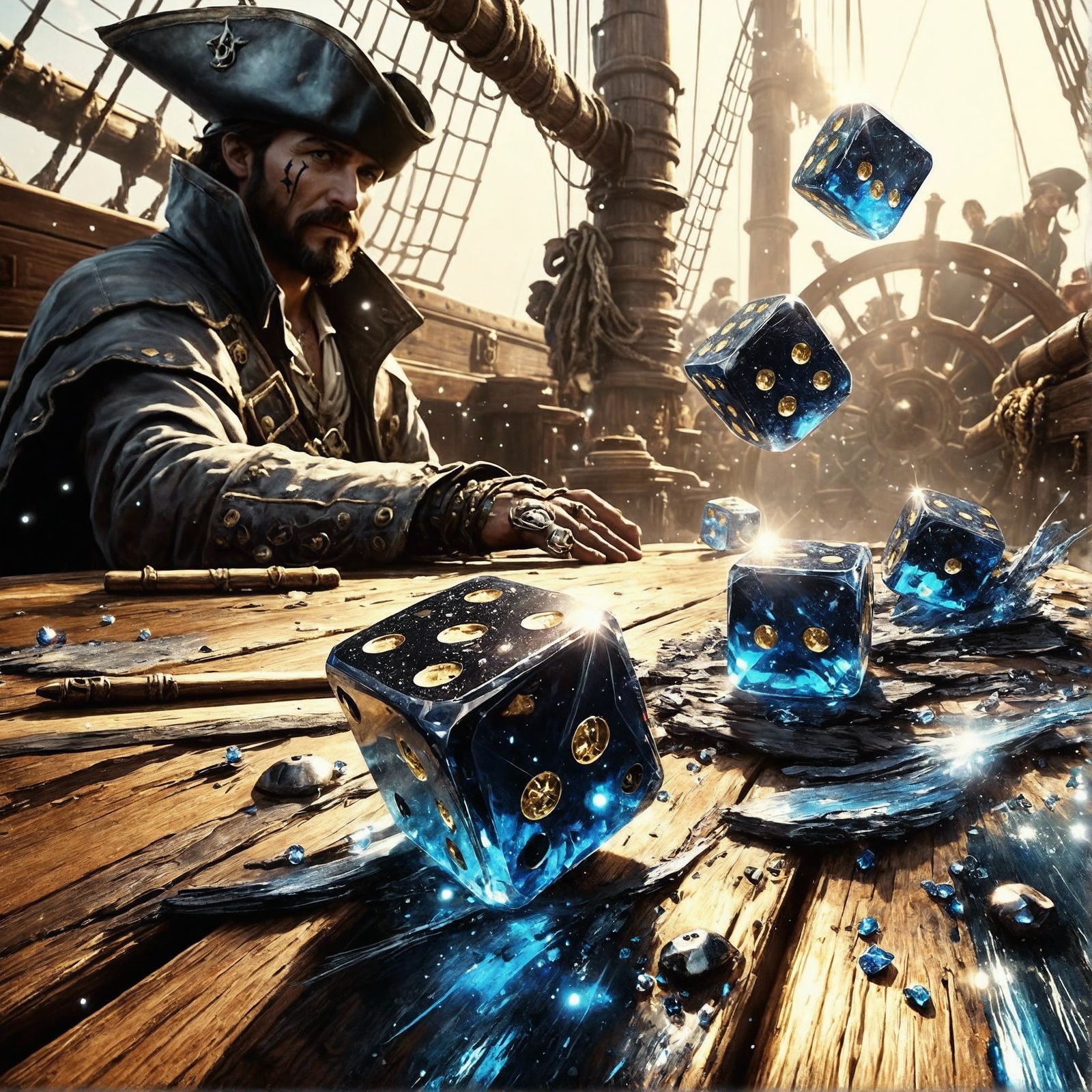 High-Stakes Pirate Dice Game in Splash Art Style