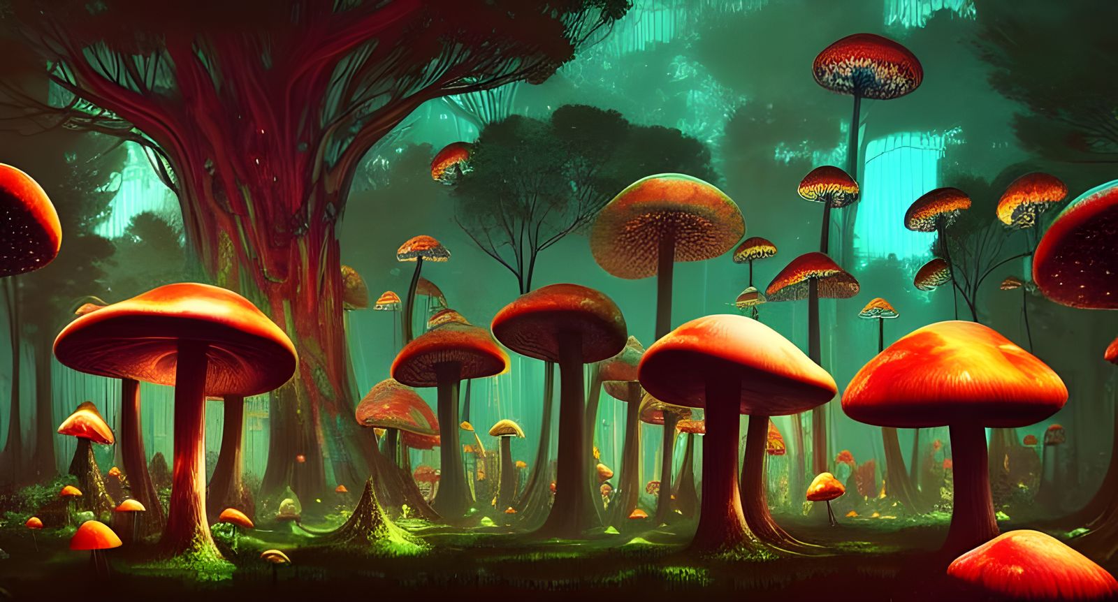 Hyperdetailed Alien Mushroom Forest in Neon Style
