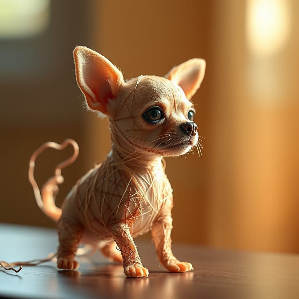 String Chihuahua Unraveling Tail: High-Resolution Digital Ar...