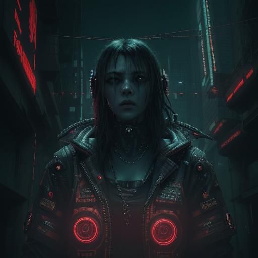 Cyberpunk Horror Scene with Intricate Details