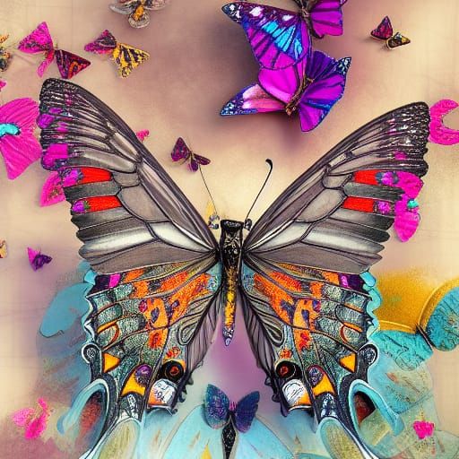 Butterfly Dance: Elaborate Collage Illustration