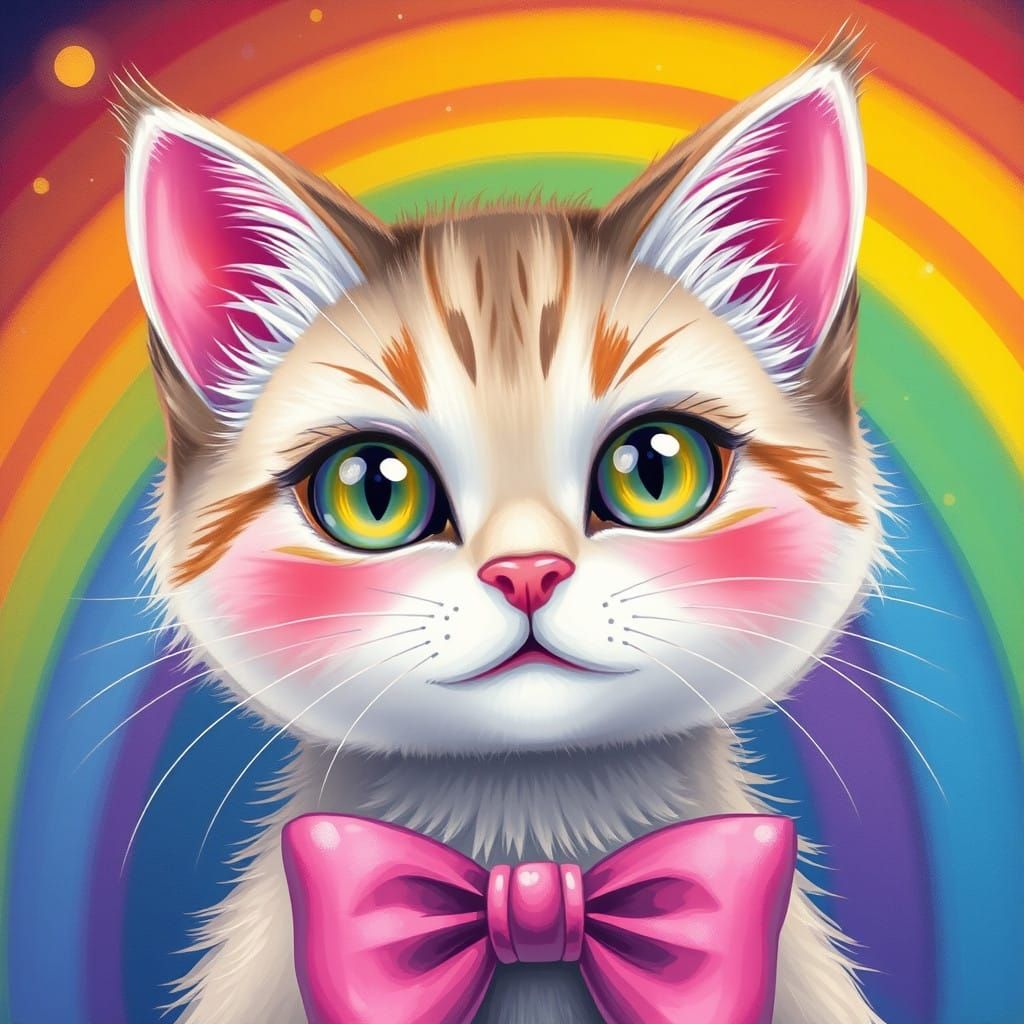 Vibrant Kitty in Rainbow Colors with a Bow