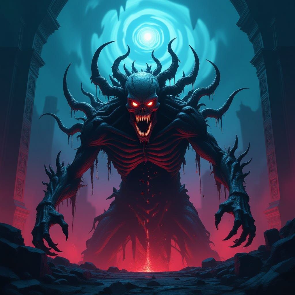 Grotesque Entity from Digital Void in Gothic Horror Style