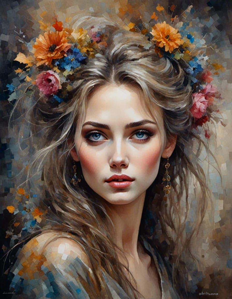 Dark Fantasy Maiden in Watercolor and Ink