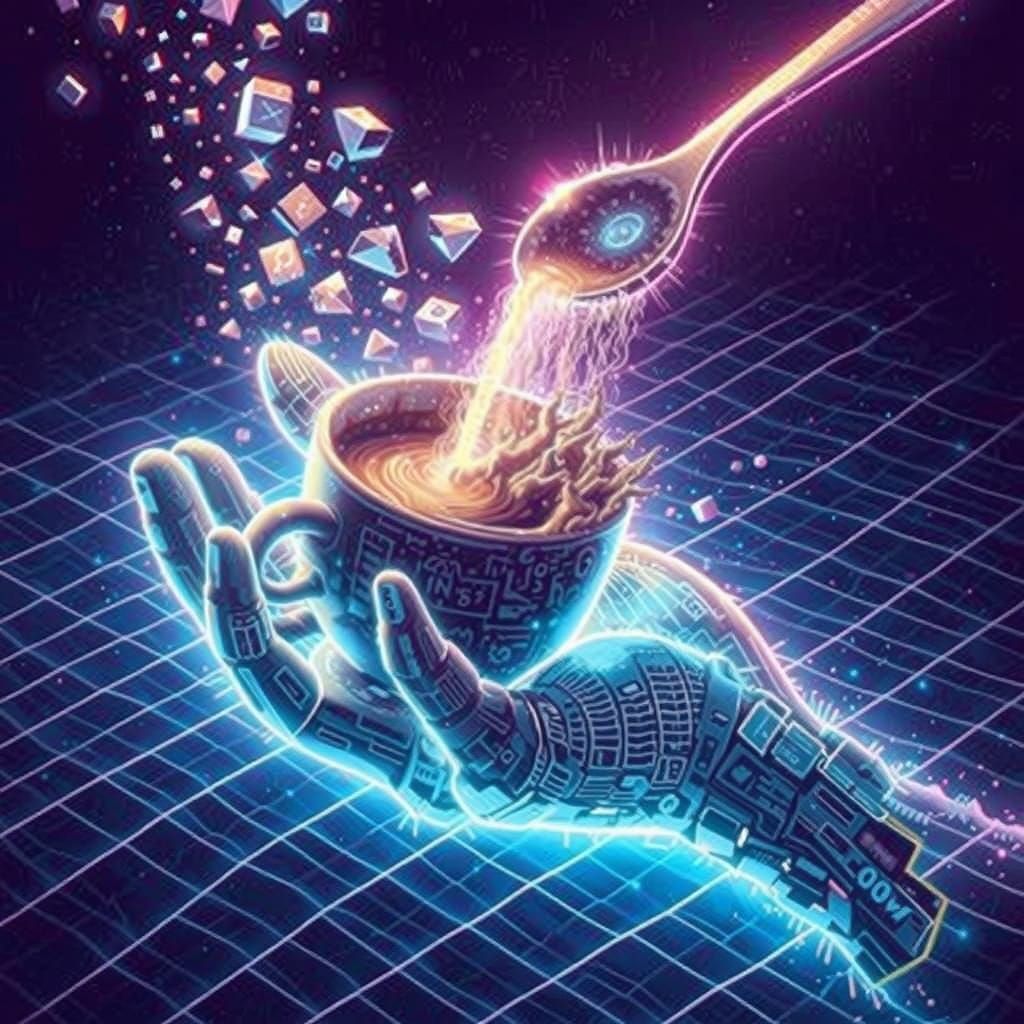 Synthwave Coffee Cup Pixelation in Grid Matrix