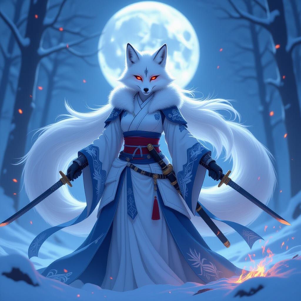 Nine-Tailed Fox Warrior with Swords, Post-Battle Calm