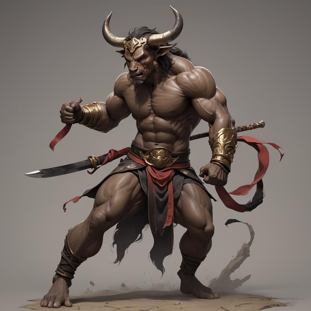 Minotaur Martial Artist in 3D Anime Style
