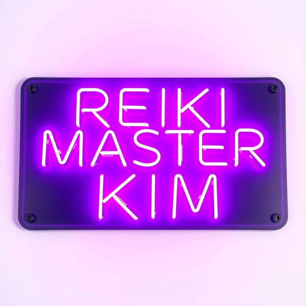Purple Neon Sign Reads Reiki Master Kim