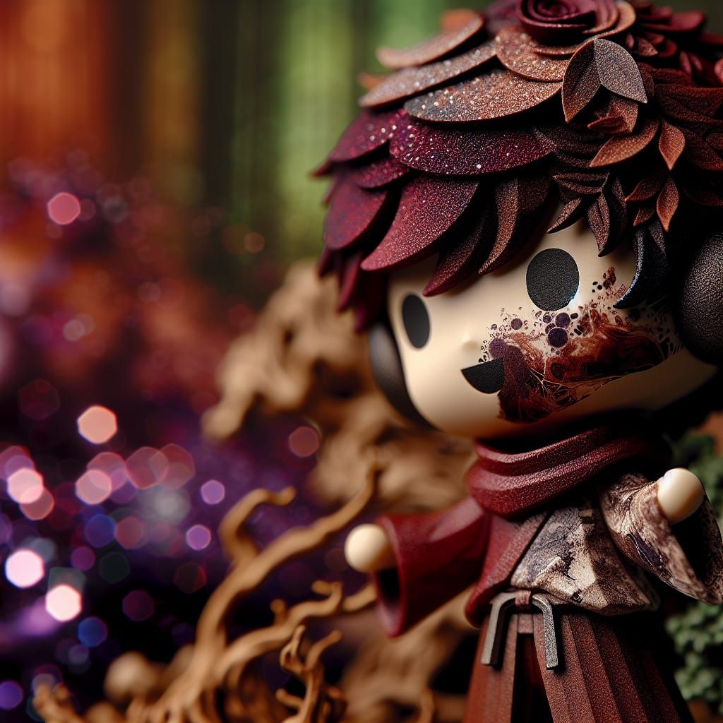 Chibi Girl in Forest Clearing: Digital Maroon Painting