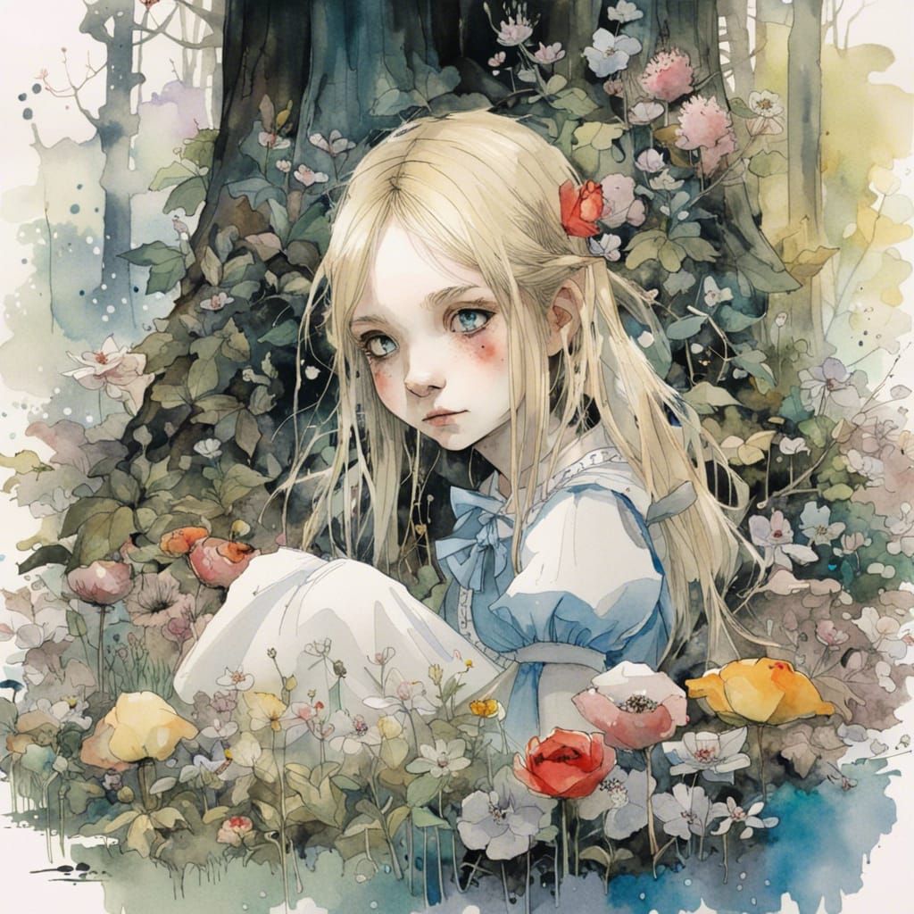 Watercolor Manhwa Portrait of Alice in Wonderland
